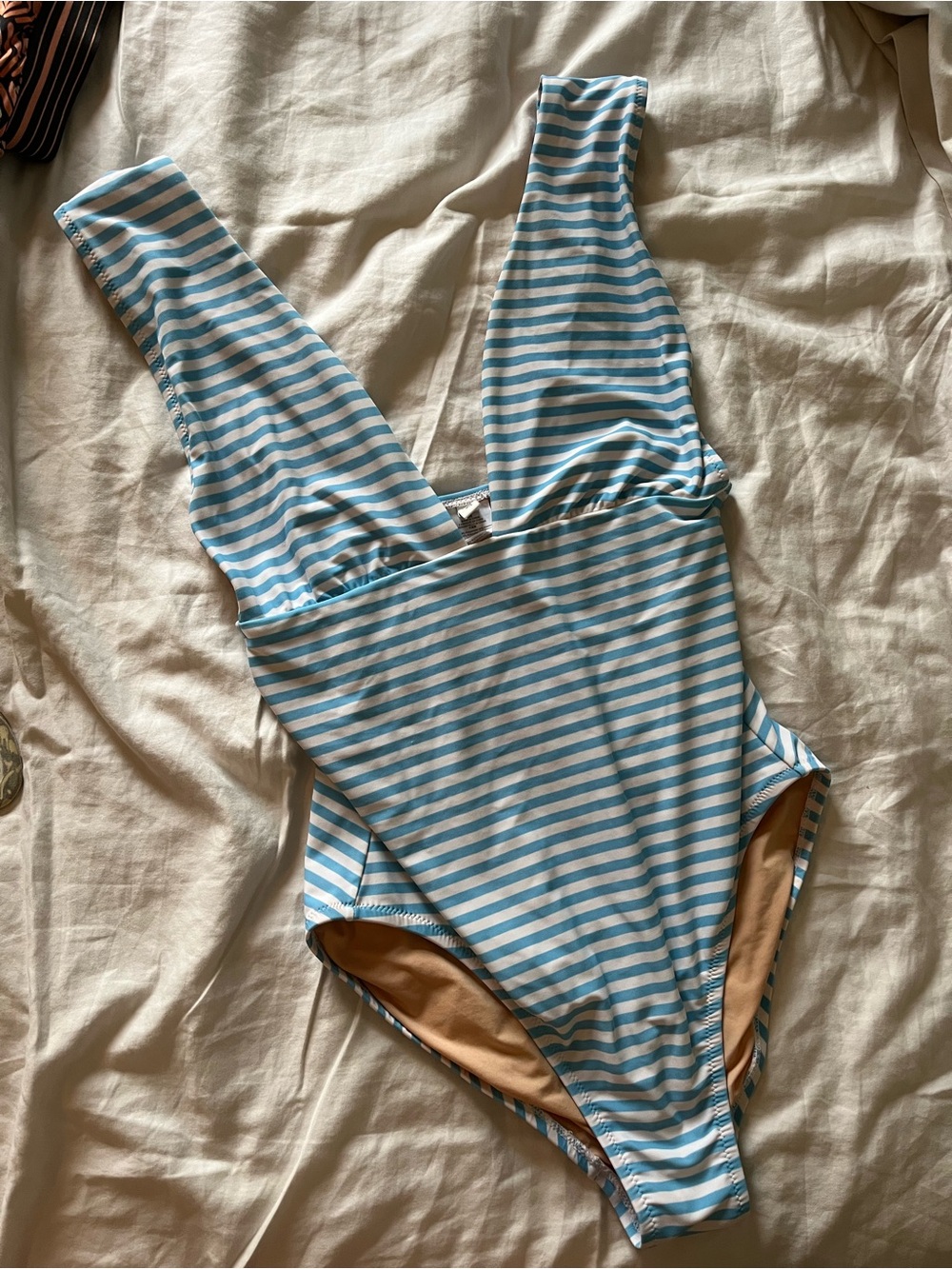 J. Crew Blue and White Striped One-Piece Swimsuit